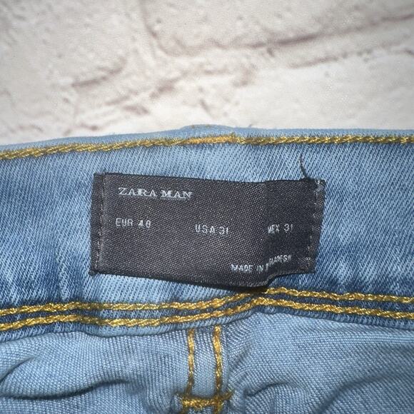 Zara Man Light Wash Slim Fit Jeans Men’s Size 31 Distressed Denim Modern - Picture 6 of 7